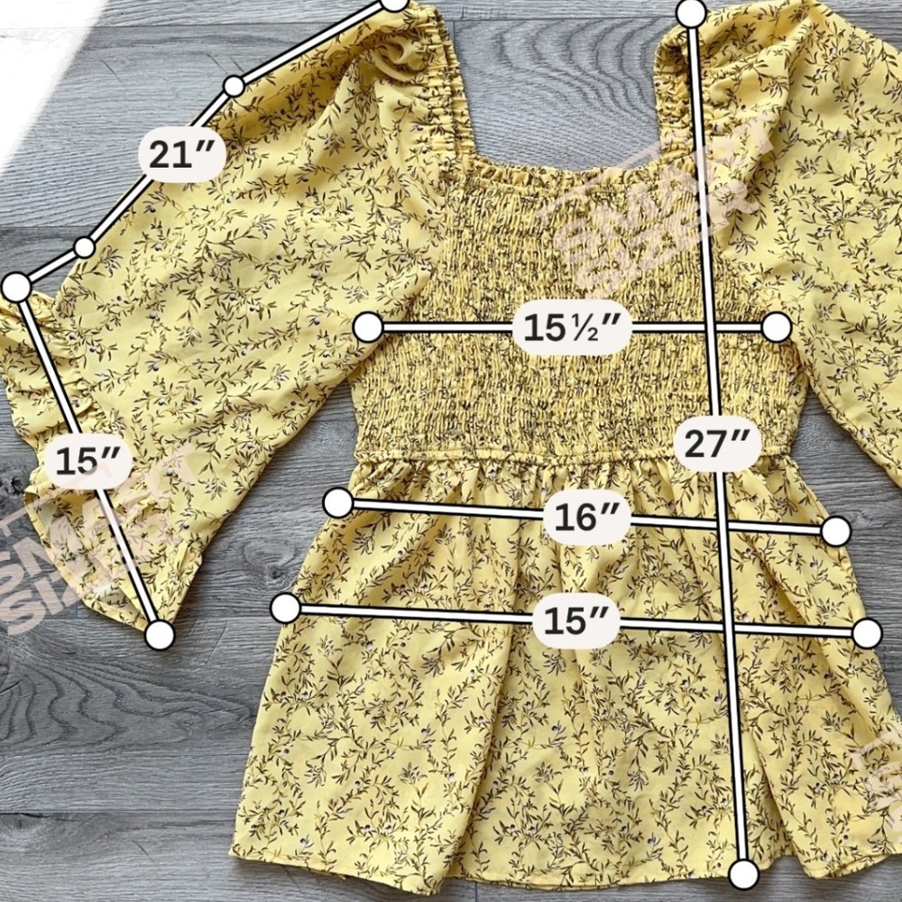 Hayden LA Peplum Smocked Square Neck Top 3/4 Flutter Sleeve Cottagecore Milkmaid - Picture 8 of 8